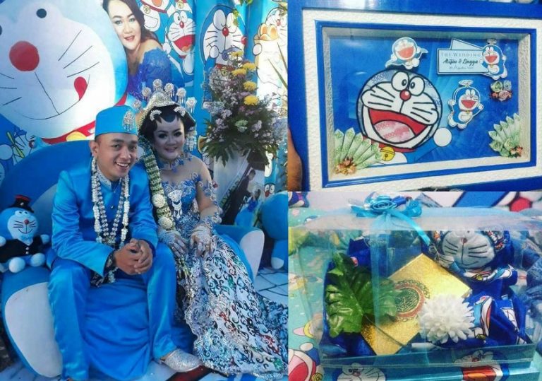 Terunik Pasangan pengantin ini rayakan pesta pernikahan dengan hiasan serba doraemon