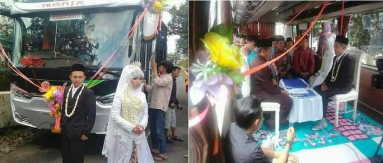 Nikahan jaman now bukan di gedung atau rumah dua sejoli ini langsungkan akad di dalam bus