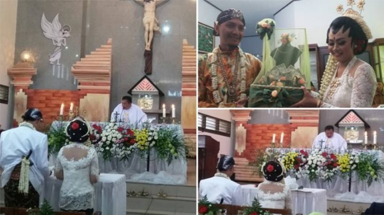 Viral pernikahan beda agama setelah mengucap ijab kabul pasangan pengantin ini lakukan pemberkatan di gereja