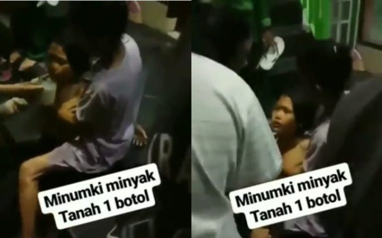 Kehausan setelah makan anak perempuan ini minum sebotol minyak tanah