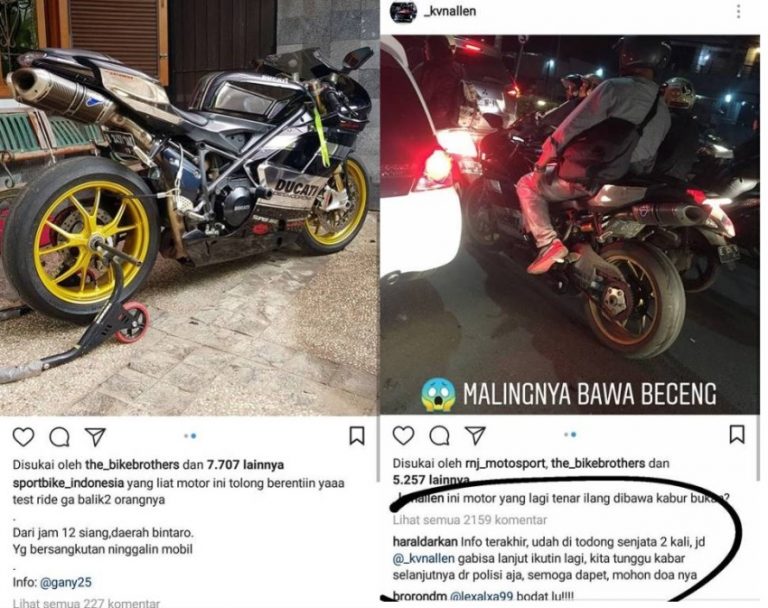 Berkat media sosial motor Ducati yang dibawa kabur saat test ride ini ditemukan