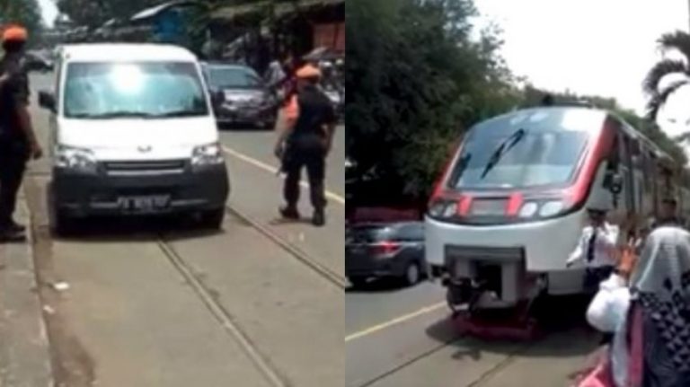 Cuma ada di Solo kereta lewat harus berhenti nungguin mobil yang terparkir di jalurnya videonya viral