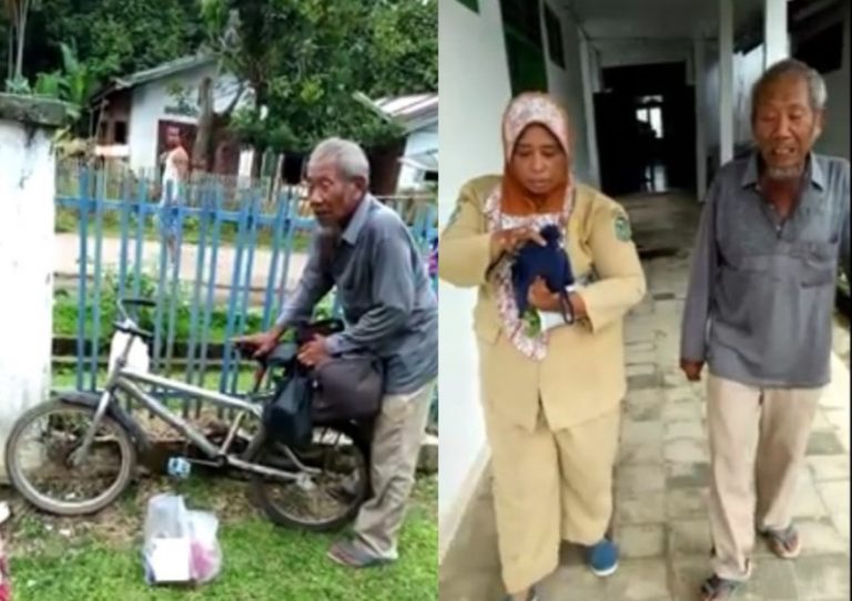 Demi cari sang anak kakek ini berangkat dari Pulau Jawa ke Riau naik sepeda kondisinya memprihatinkan