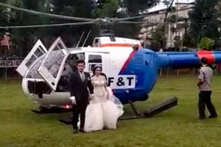 Heboh video pengantin pakai helikopter milik Polda Sumut netizen heran warga sipil bisa pakai fasilitas negara