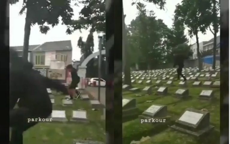 Loncati batu nisan di sebuah pemakaman yang dilakukan pemuda ini bikin geram parkour endasmu