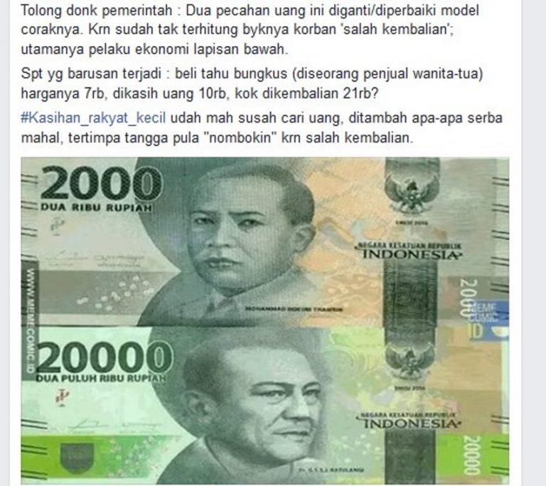 Sering terkecoh pria ini minta pemerintah perbaiki corak uang kertas pecahan Rp 2 ribu dan Rp 20 ribu