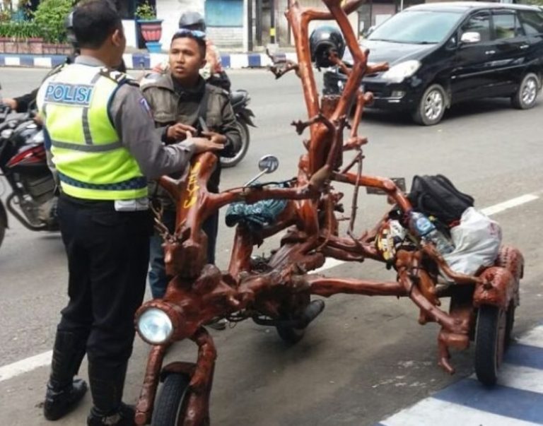 Unik dang langka begini nasib modifikasi motor dari dahan pohon di tangan polisi jadi perdebatan