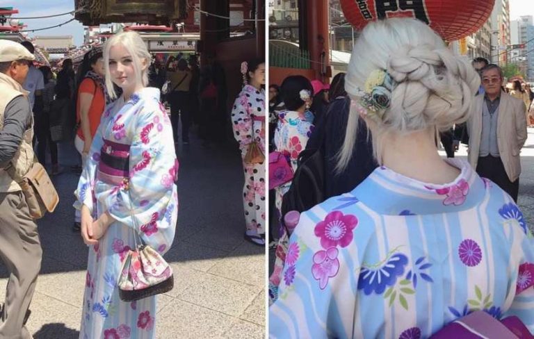 Foto gadis berambut silver pakai kimono ini viral saat balik badan parasnya bikin hati meleleh