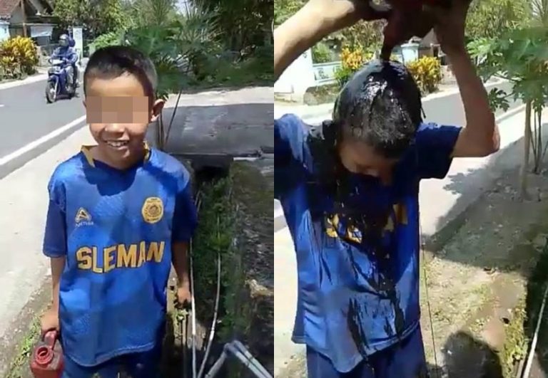 Kepergok curi onderdil anak yatim piatu ini dihukum siram kepala sendiri pakai oli bekas netizen meradang
