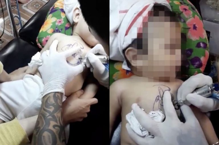 Video anak kecil sedang di tato di bagian dada ini viral netizen geram dan mengecam orangtuanya