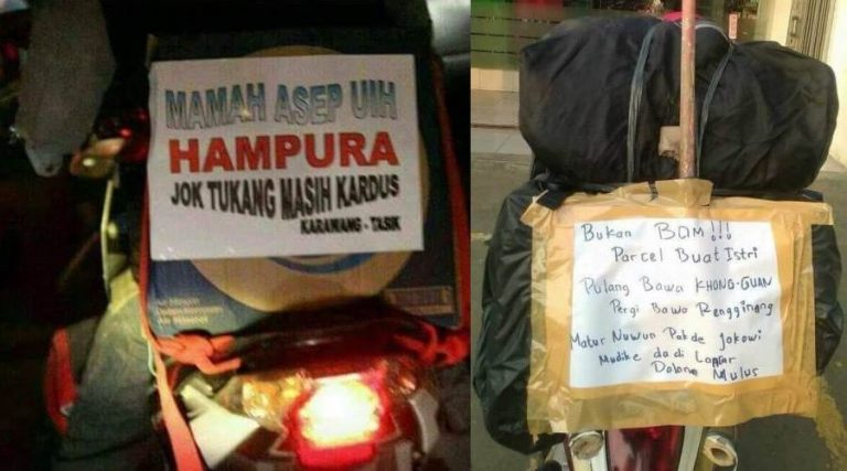 Meme tulisan lucu di motor pemudik