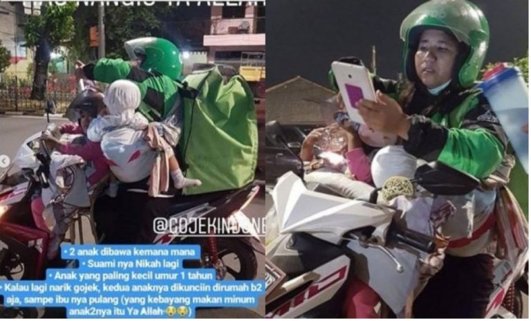 Bawa 2 anaknya saat bekerja perjuangan driver ojek online wanita ini bikin customernya nangis terharu