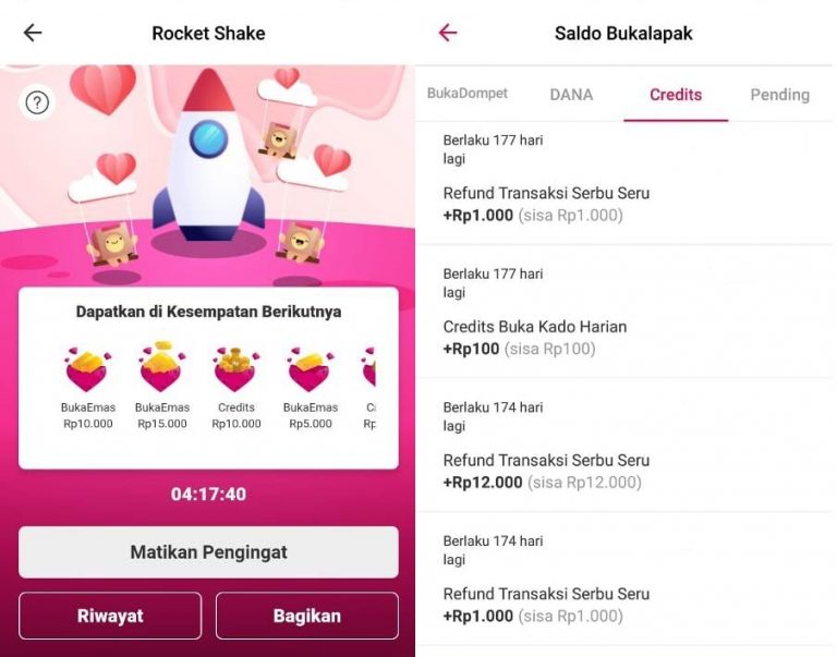 Cara memperpanjang masa berlaku saldo kredit hasil rocket shake Bukalapak