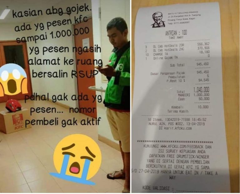 Ditipu pengguna aplikasi Pesan KFC Rp 1 Juta dan disuruh antar ke ruangan bersalin RSUP saat tiba dilokasi no pembeli tidak bisa dihubungi