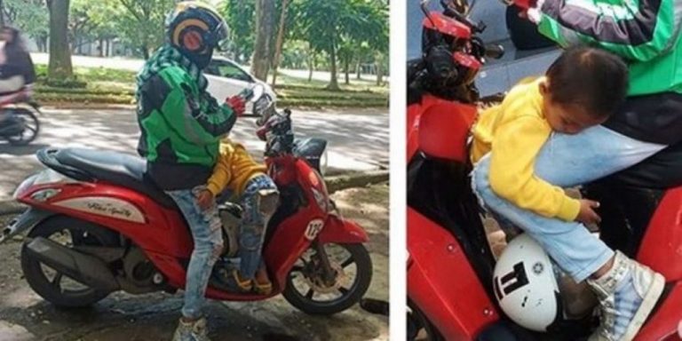 Narik sambil bawa anak perjuangan seorang ibu driver ojol ini bikin terenyuh