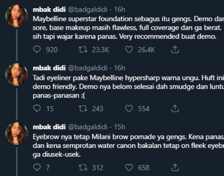 Viral cuitan Twitter mahasiswi yang me review ketahanan makeup usai ikut demontrasi