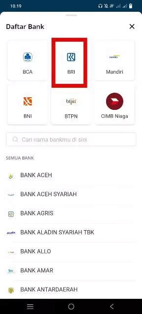 Pilih Bank BRI