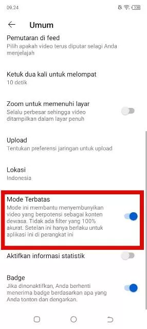 Aktifkan Mode Terbatas