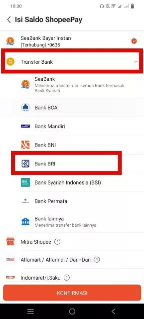 Transfer Bank BRI