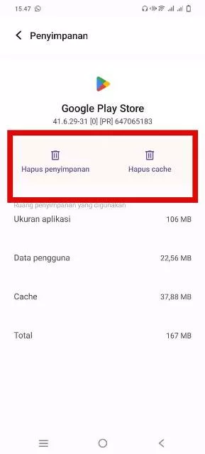 Hapus Cache dan Penyimpanan