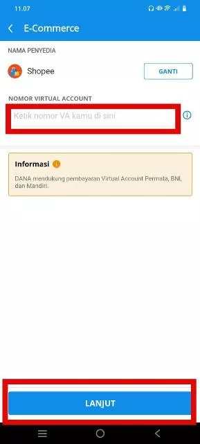 Masukkan VA Akun Bank Mandiri