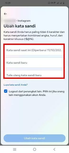 Masukkan Kata Sandi Lama dan Baru