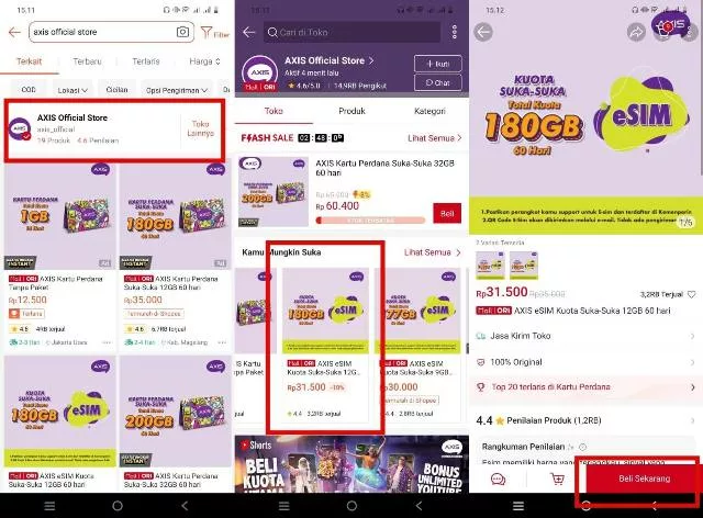 Beli eSIM AXIS di Shopee