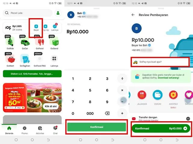 Transfer GoPay melalui Nomor HP